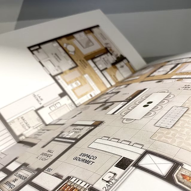 Aplicação em papel vegetal com o sketch da fachada sobre a perspectiva do edifício