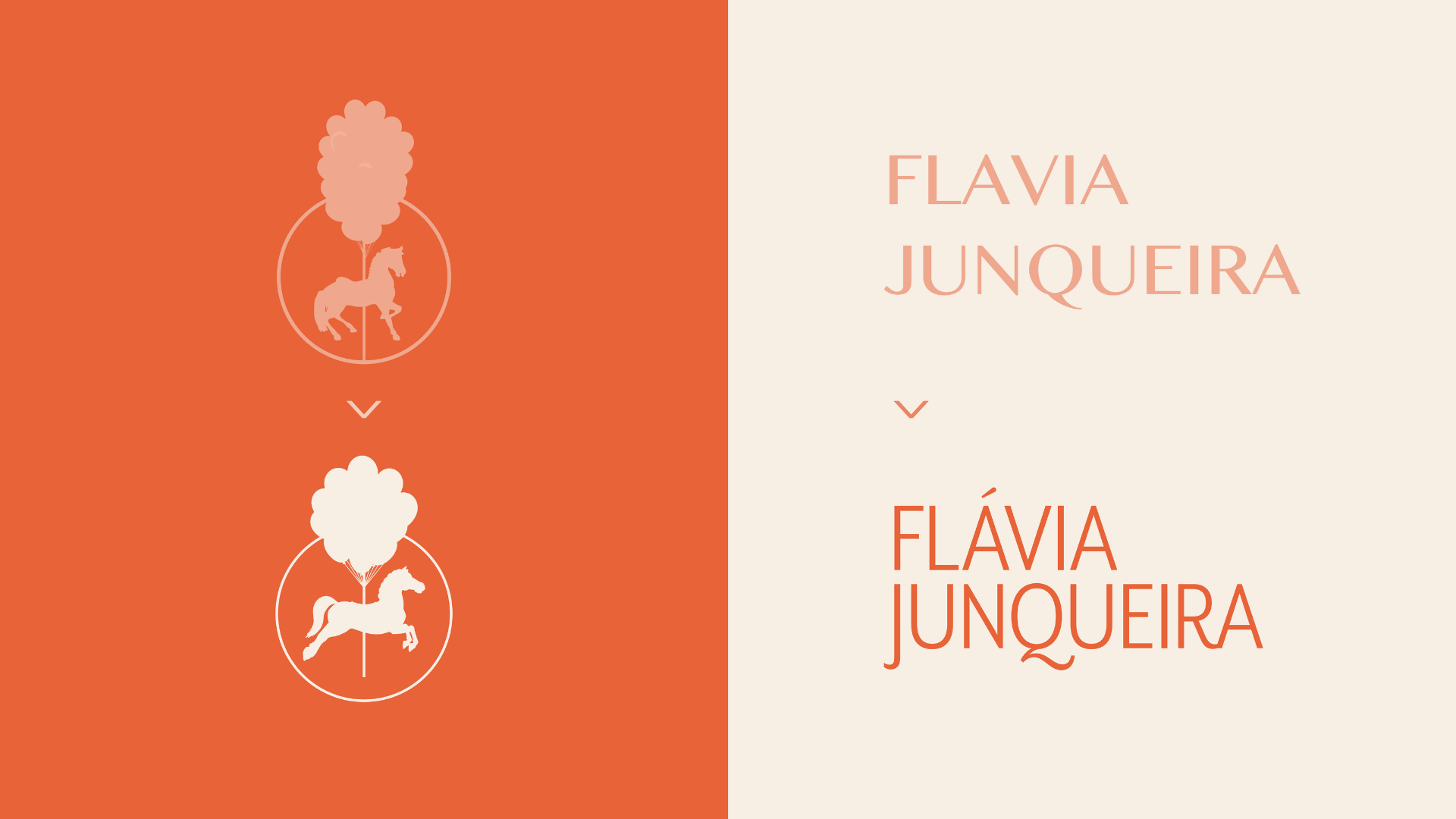 Comparação entre a marca anterior e a nova marca de Flávia Junqueira, símbolo e lettering lado a lado
